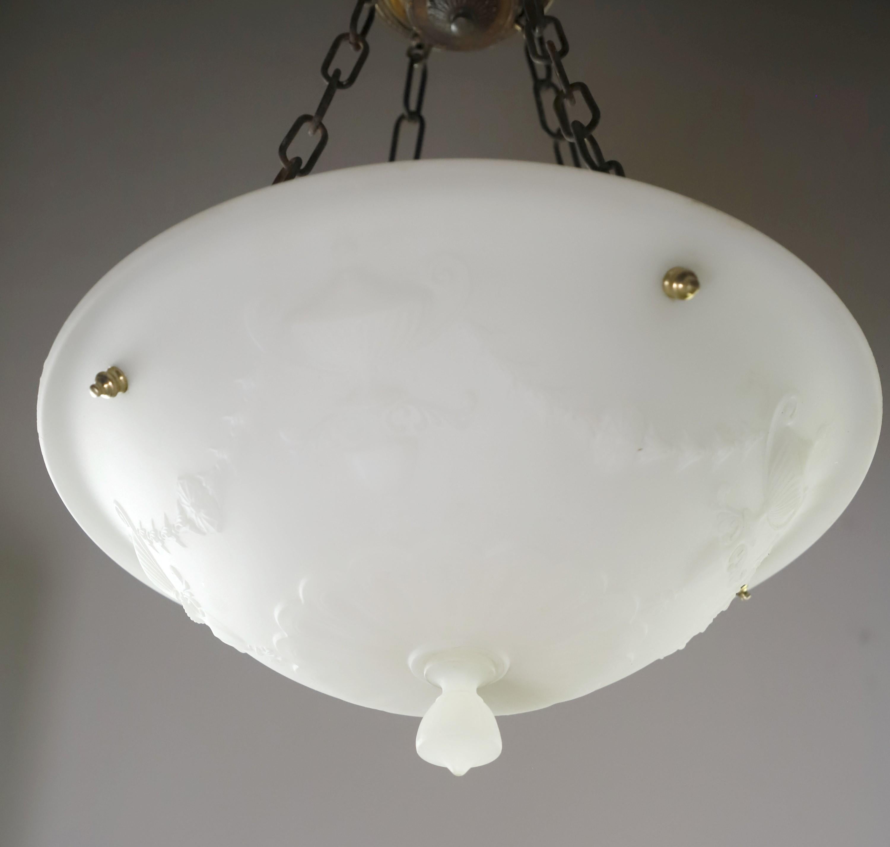 Victorian Style Cast Milk Glass Hanging Pendant Light In Good Condition In New York, NY