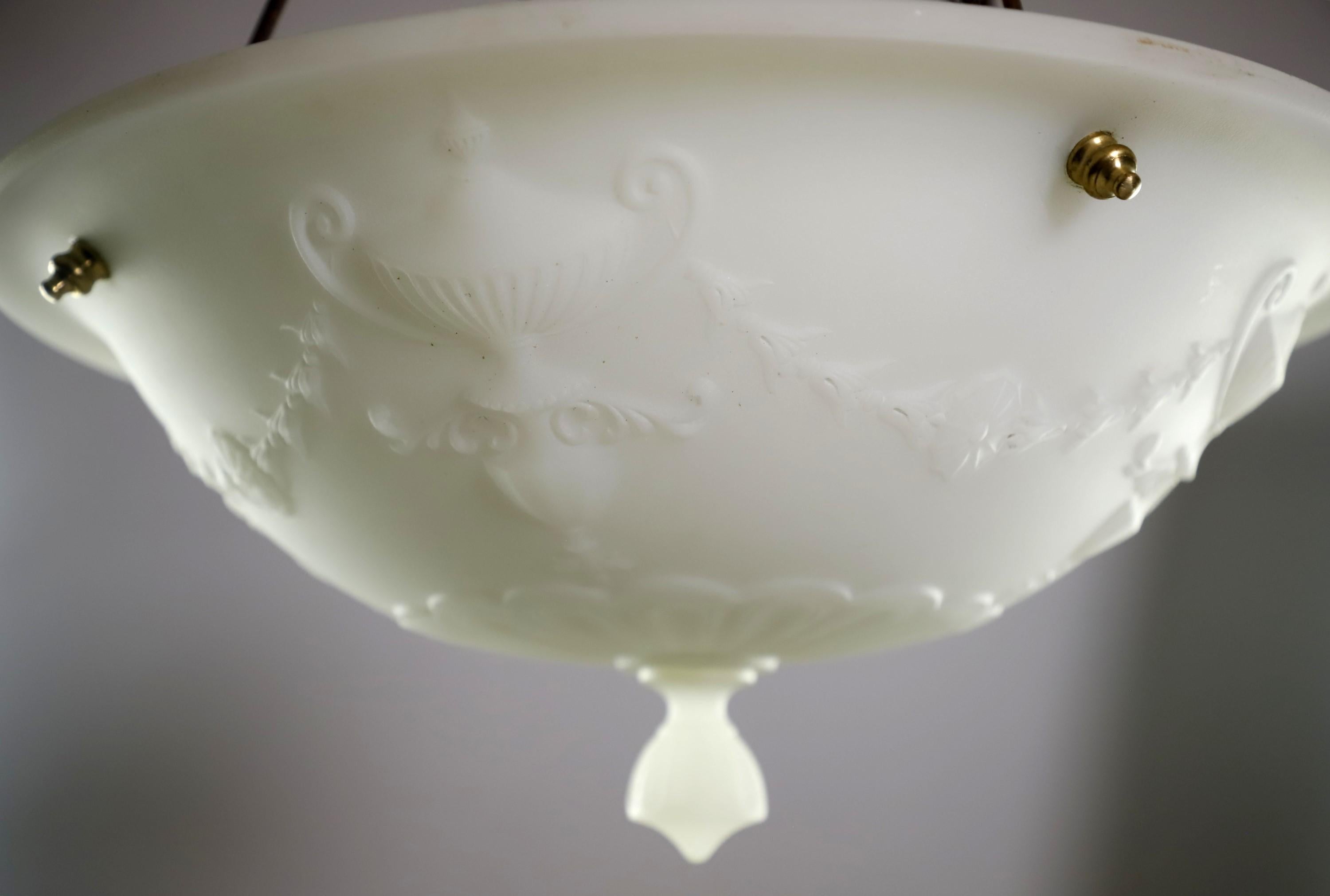 Metal Victorian Style Cast Milk Glass Hanging Pendant Light