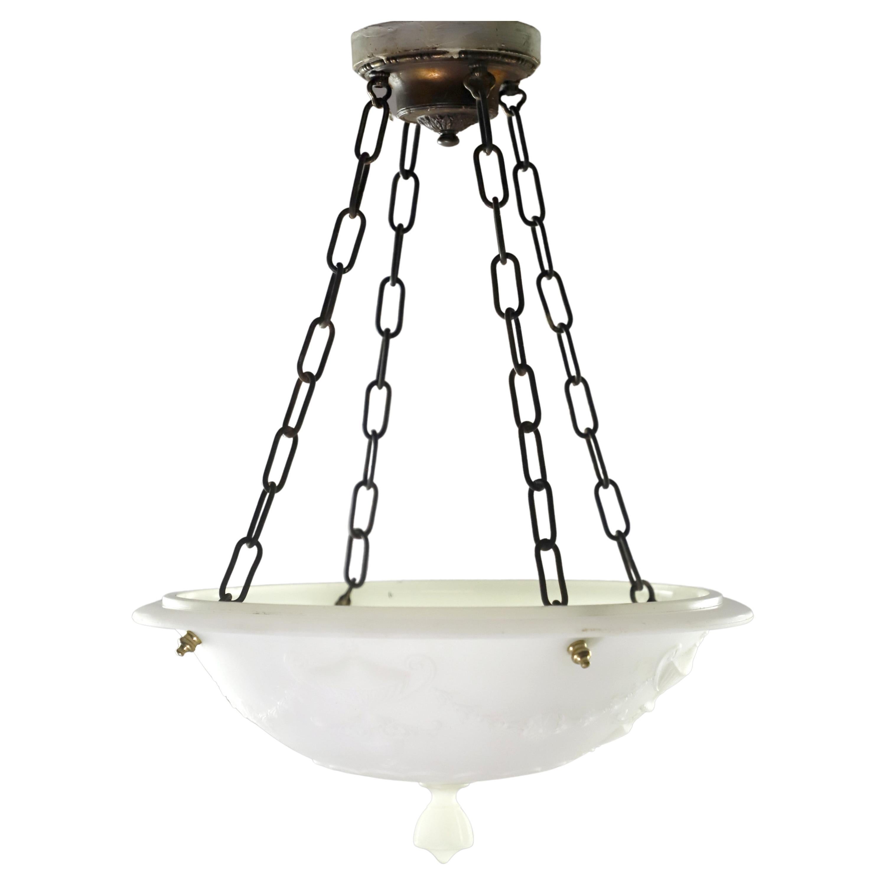 Victorian Style Cast Milk Glass Hanging Pendant Light