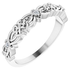 Victorian Style Celtic Deco Wedding Diamond Ring 18 Karat White Gold 0.04 Carat