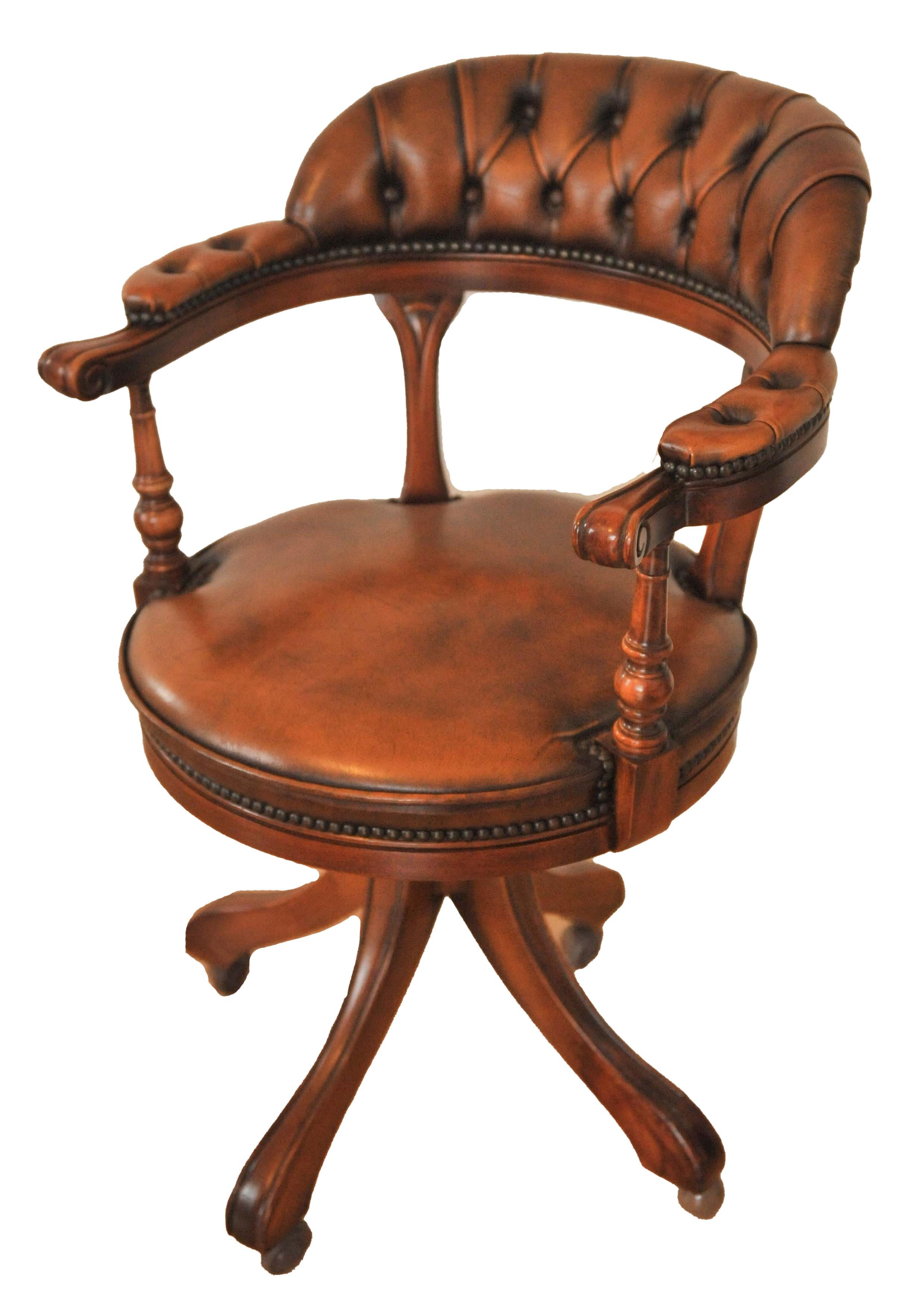 Viktorianischer Stil Chesterfield Deep Button Brown Antiqued Leder Drehschreibtisch (20. Jahrhundert) im Angebot