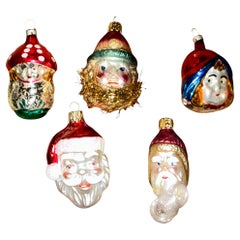 Victorian Style Christmas Mercury Glass Ornaments -Santa Mushroom Doll -S/5