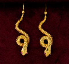 Pendientes Gota Serpiente Enrollados Estilo Victoriano 18 Kt