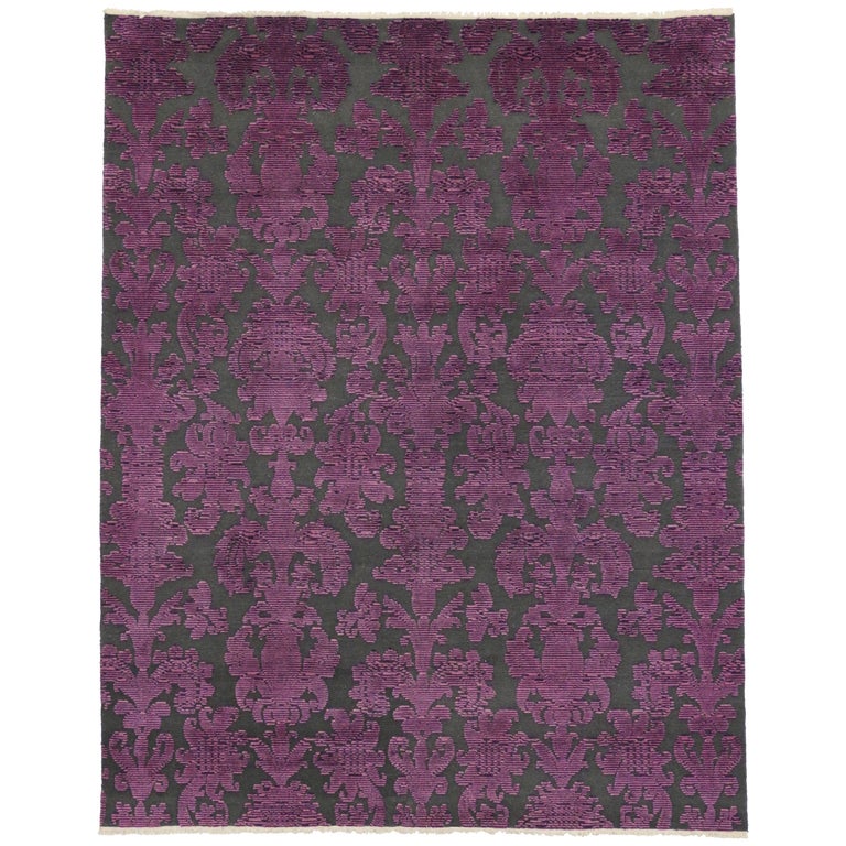 Victorian Style Contemporary Damask Area Rug with Modern Design For Sale at 1stdibs
