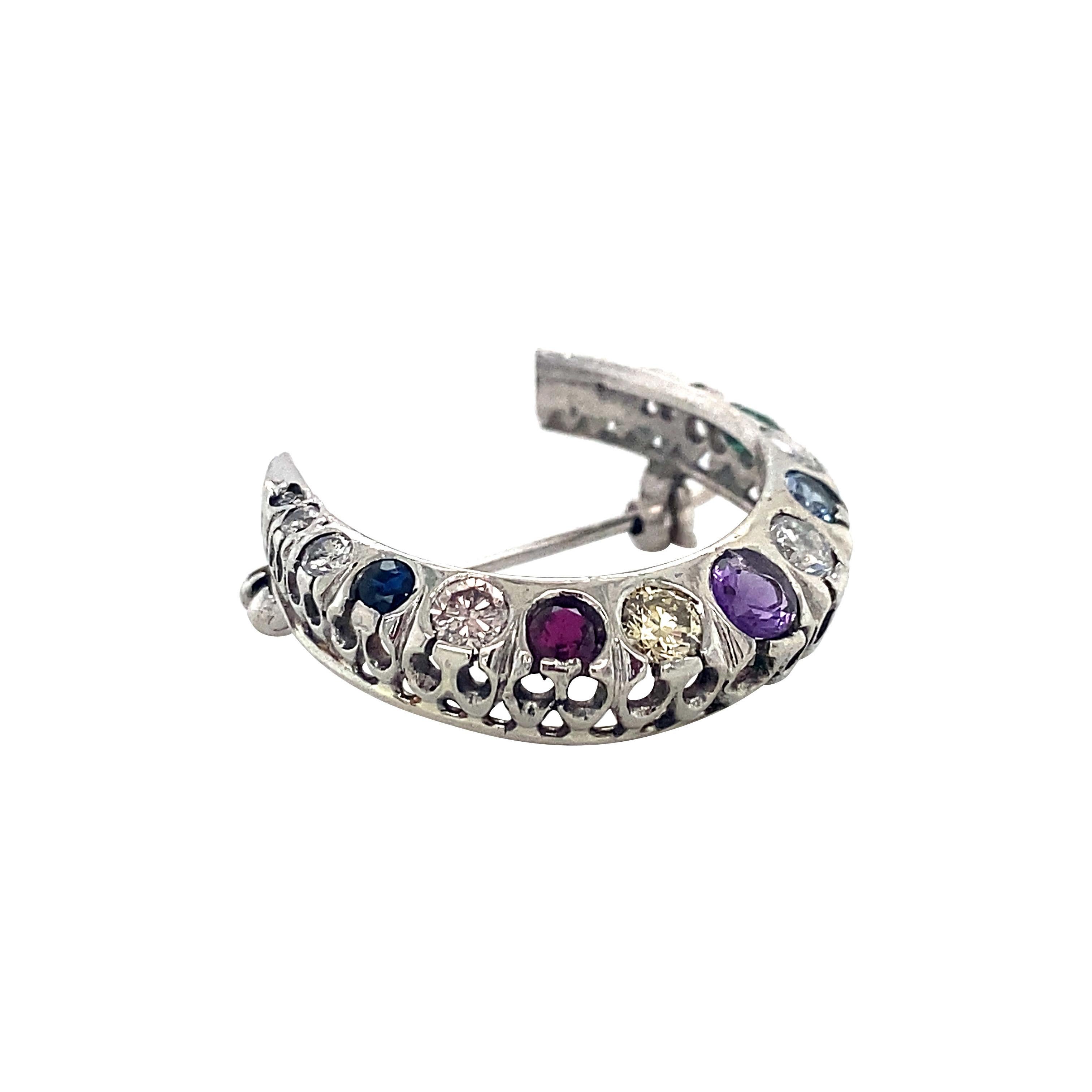 Victorien Broche croissant de lune de style victorien, bijou de lune de miel en or blanc 14 carats en vente