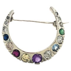 Victorian-Style Crescent Moon Brooch, 14K White Gold Honeymoon Jewelry