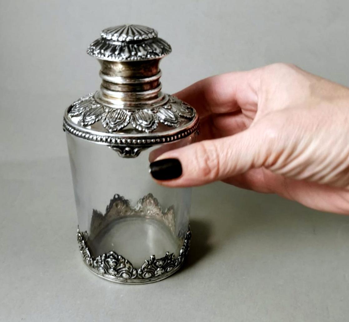 Victorian Style Crystal and Silver Toilet Bottle For Sale 12