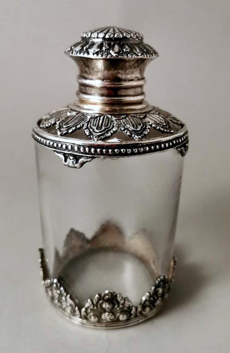 Late Victorian Victorian Style Crystal and Silver French Toilet Bottle For Sale