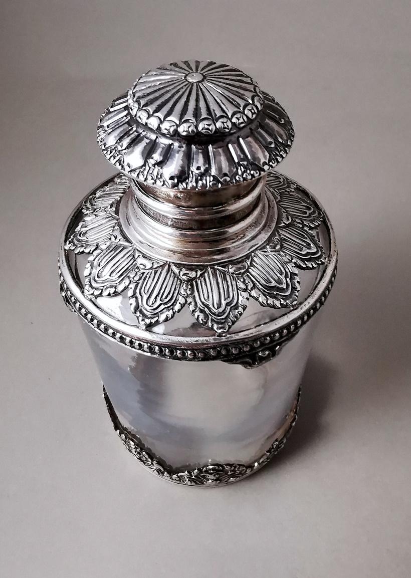 French Victorian Style Crystal and Silver Toilet Bottle For Sale