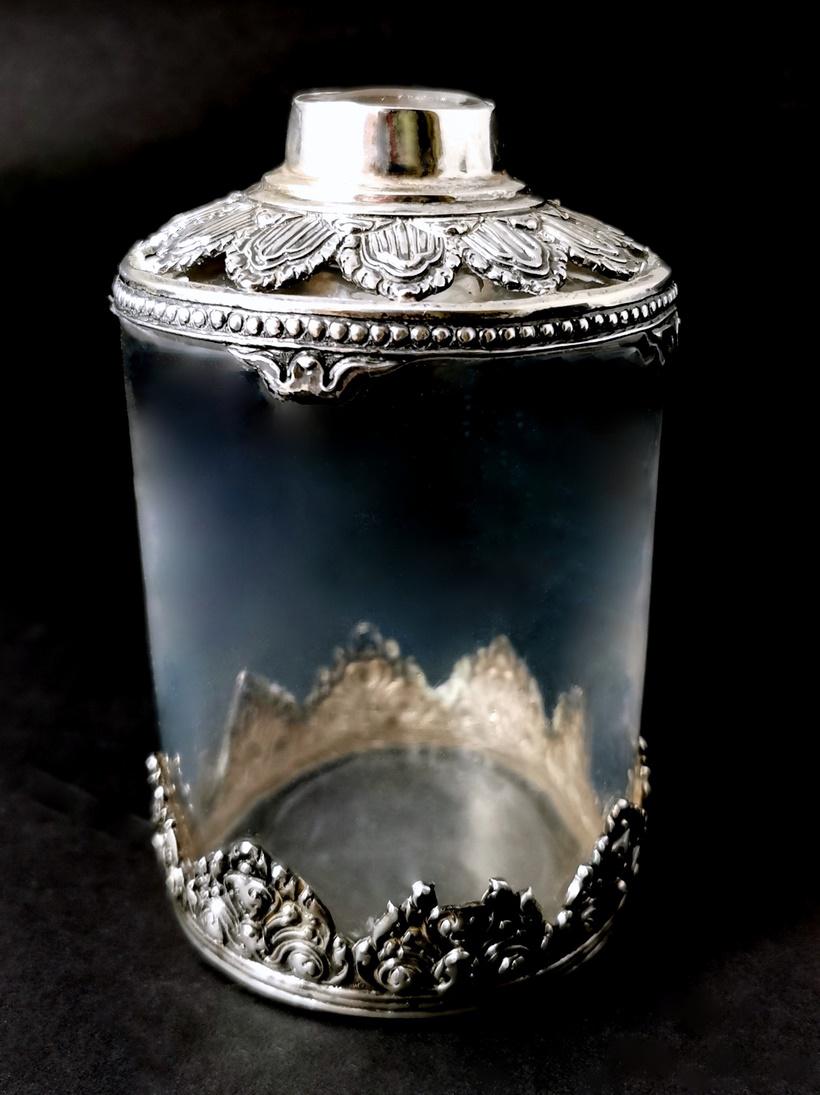 Victorian Style Crystal and Silver Toilet Bottle For Sale 2