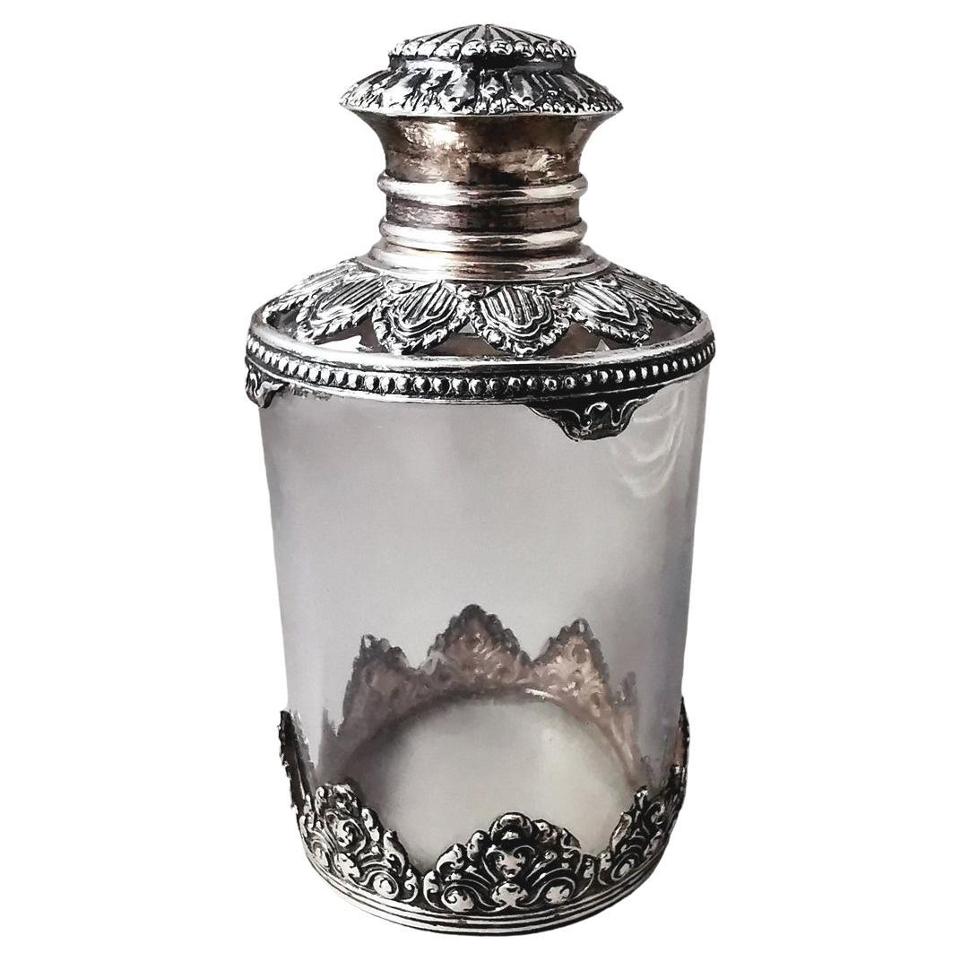 Victorian Style Crystal and Silver Toilet Bottle For Sale