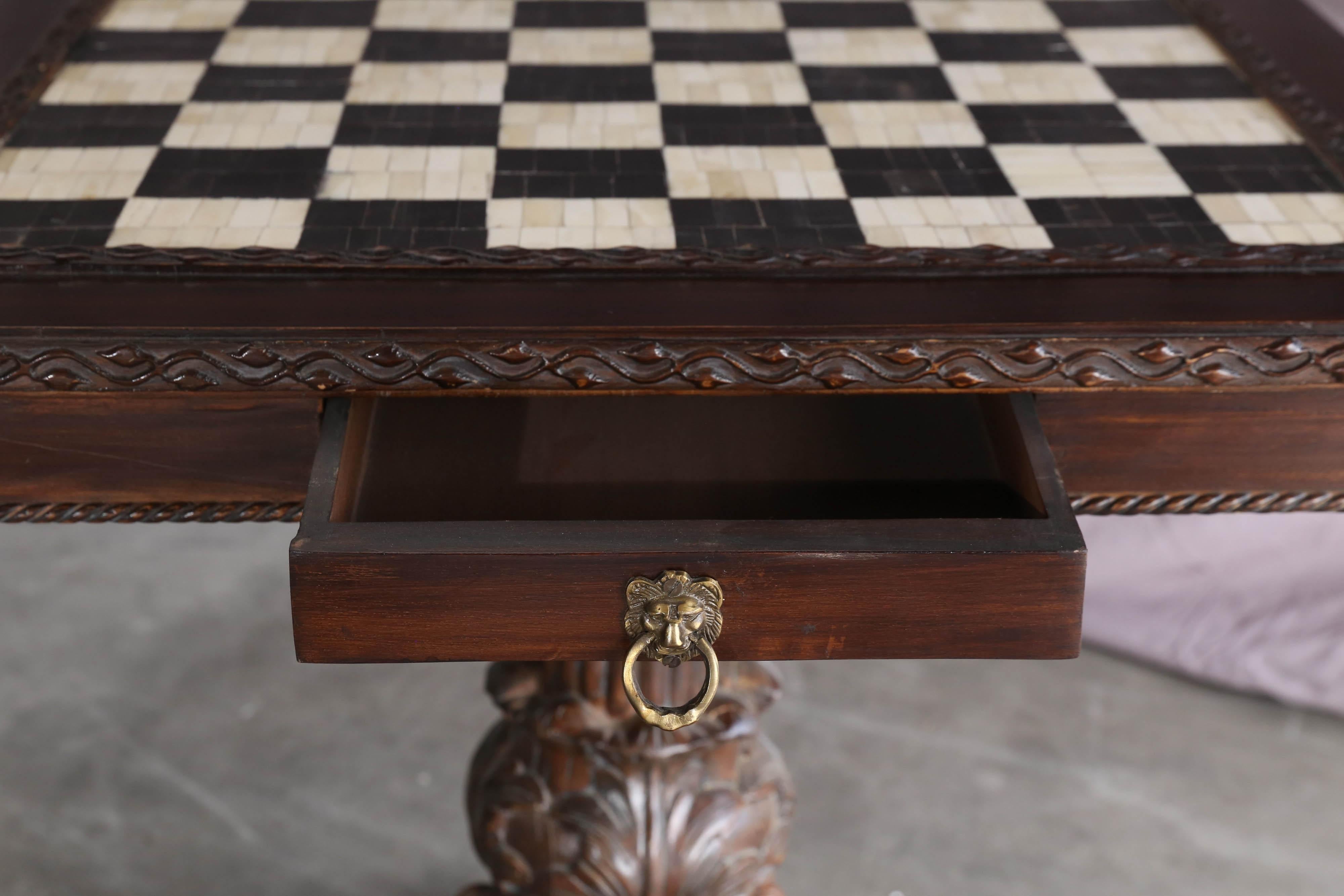 Indian Victorian Style Custom Made Ornate Carved Wedding Presentation Chess Table