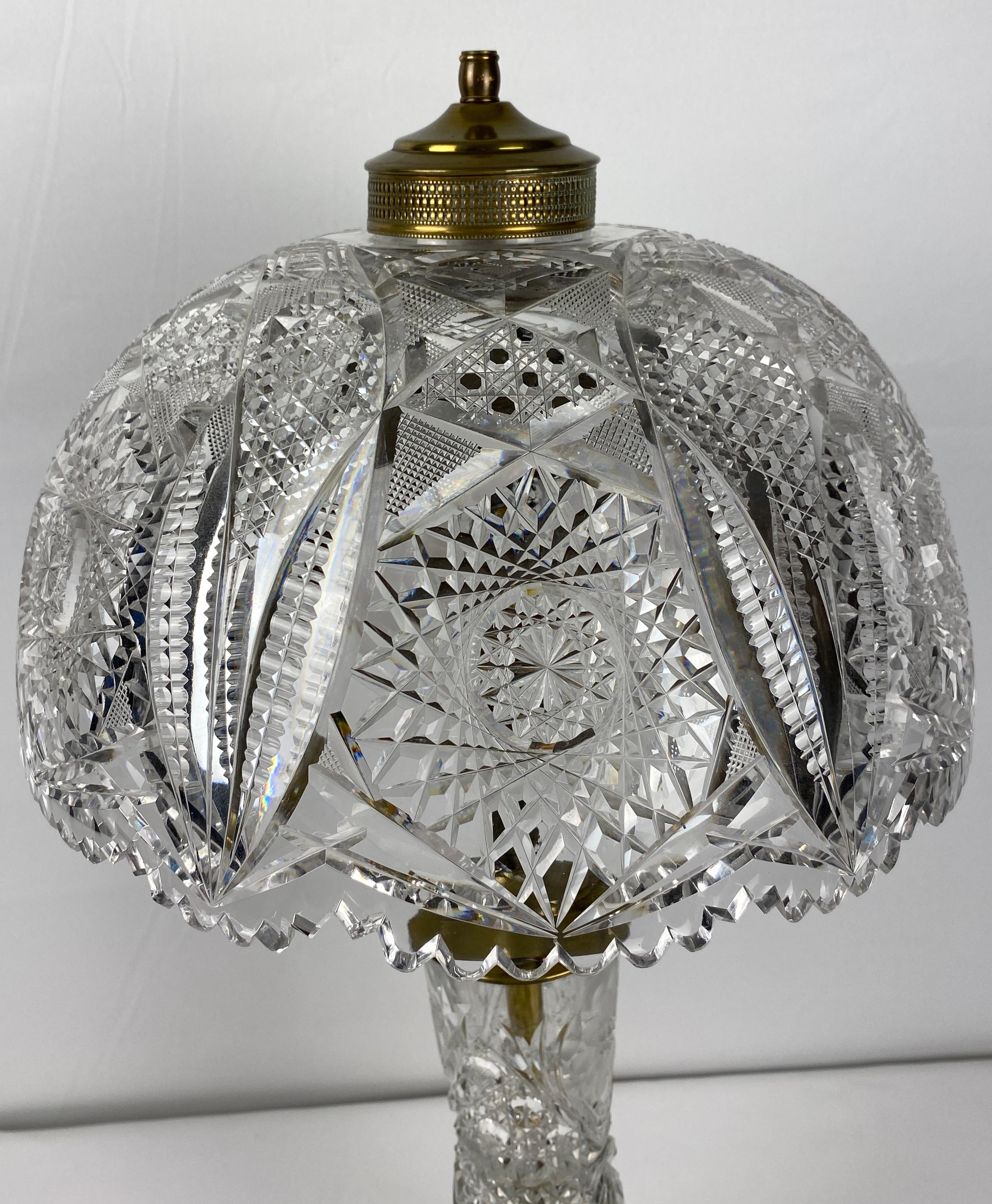  Victorian Style Cut Crystal Lamp with Crystal Shade  For Sale 2