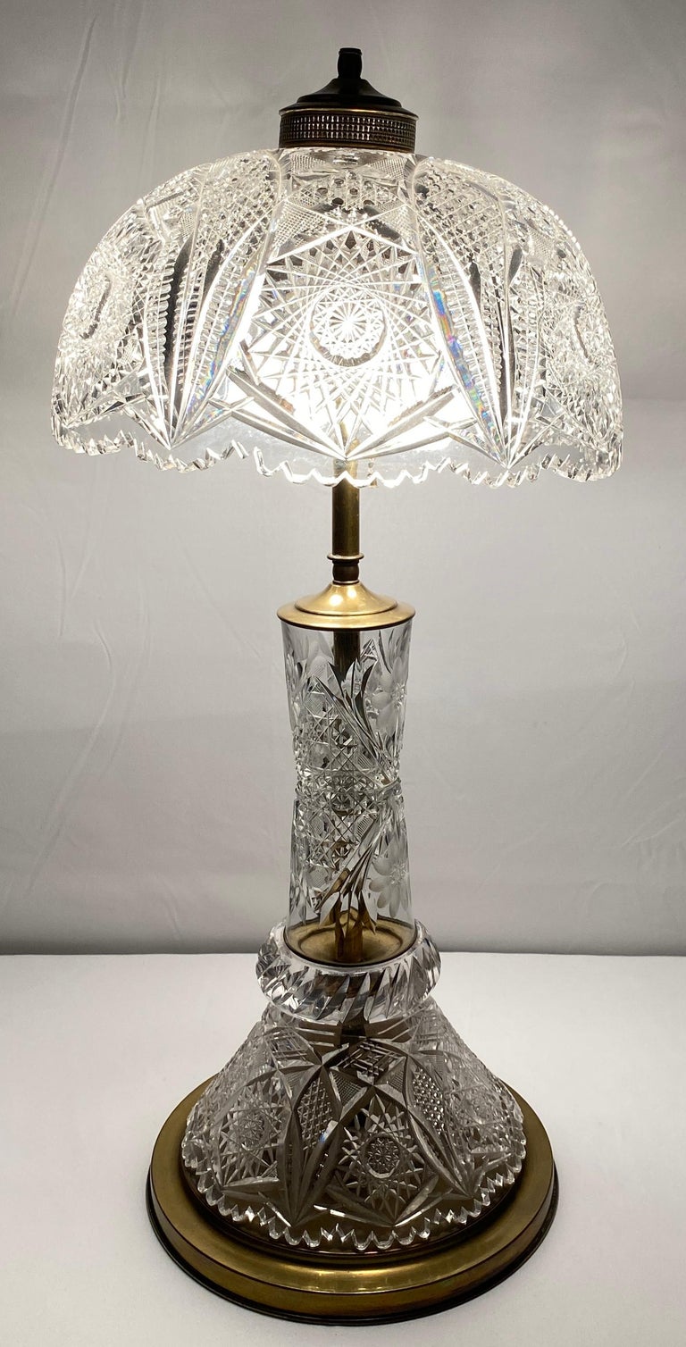 Victorian Style Cut Crystal Lamp with Crystal Shade, image size:768x1508