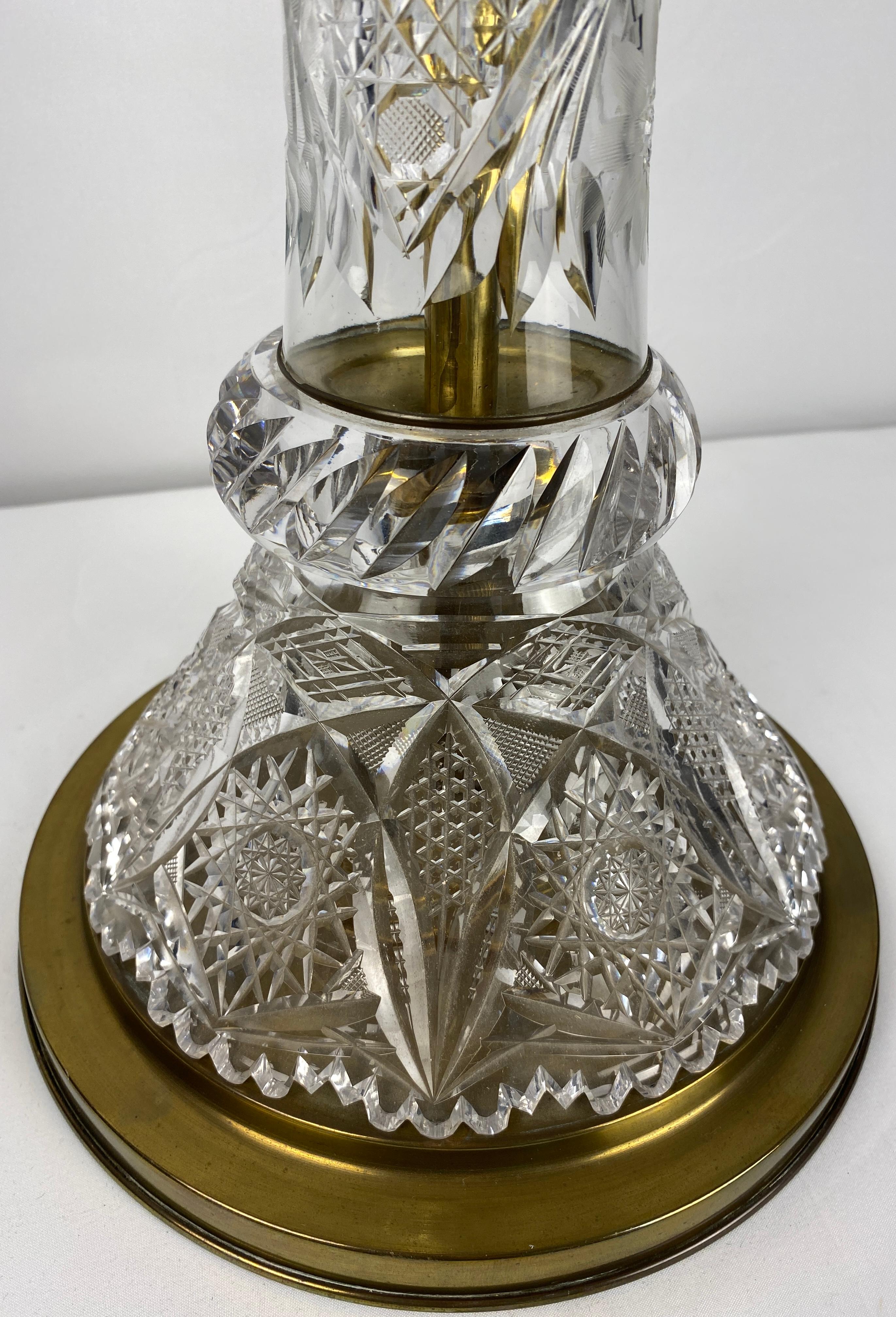  Victorian Style Cut Crystal Lamp with Crystal Shade  In Good Condition For Sale In Miami, FL