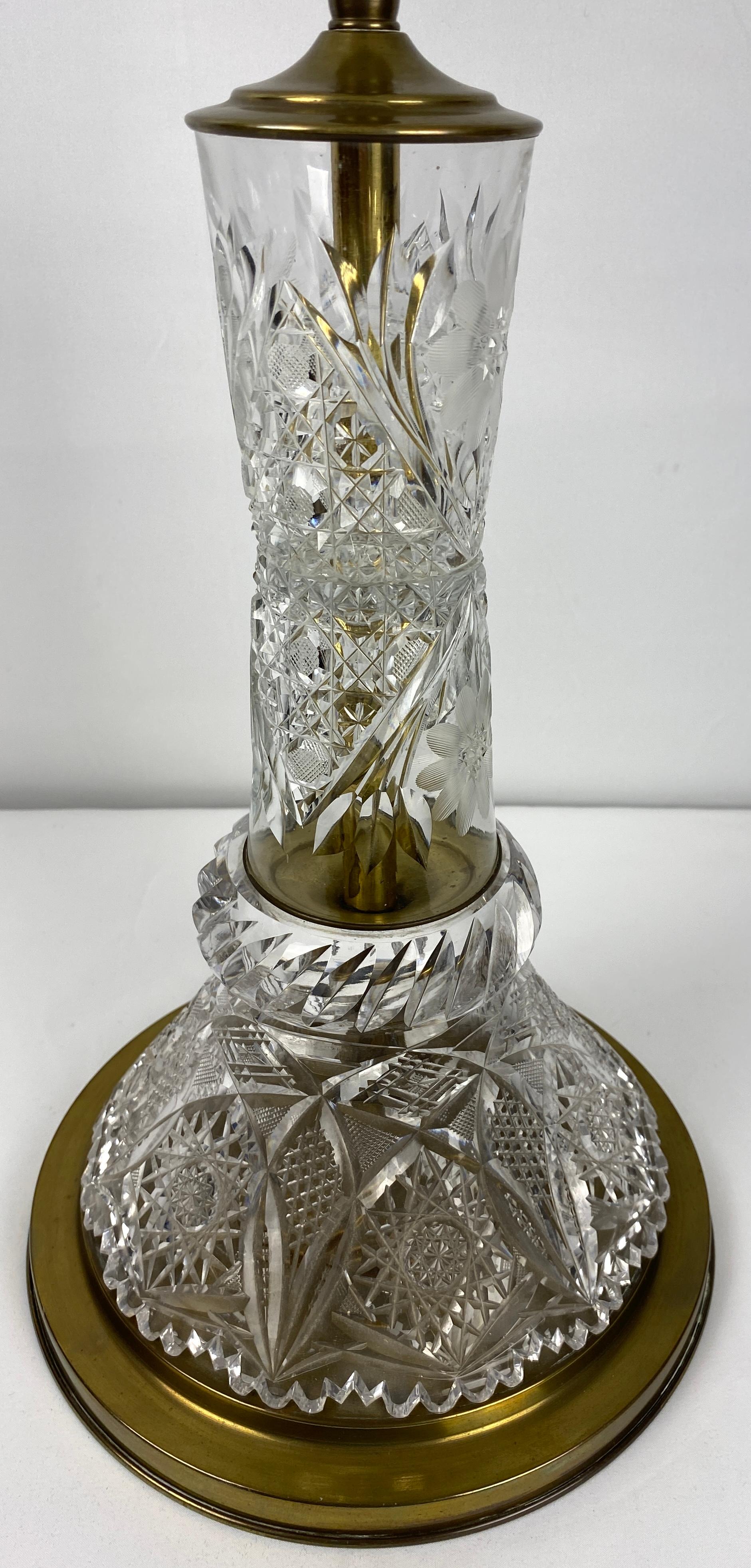 20th Century  Victorian Style Cut Crystal Lamp with Crystal Shade  For Sale