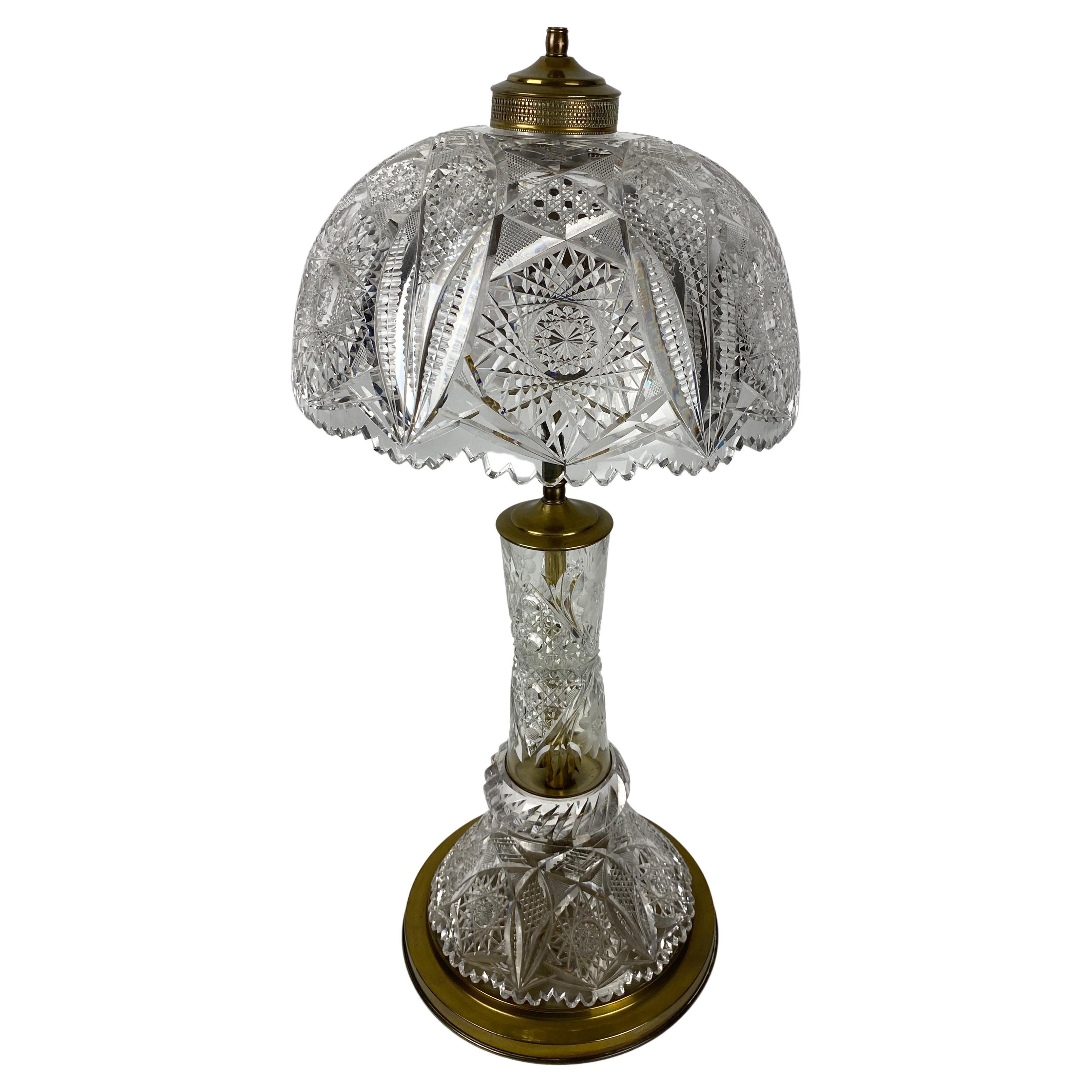 Victorian Style Cut Crystal Lamp with Crystal Shade  For Sale
