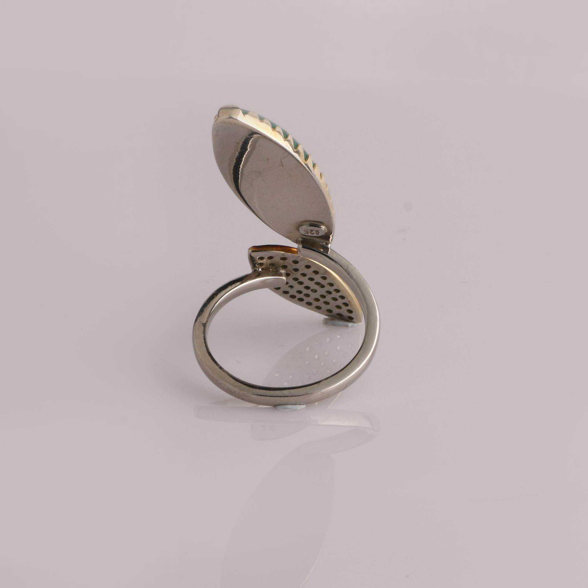 Victorien Bague de mariage de style victorien en argent sterling 925 avec diamants et émeraude - 9 en vente