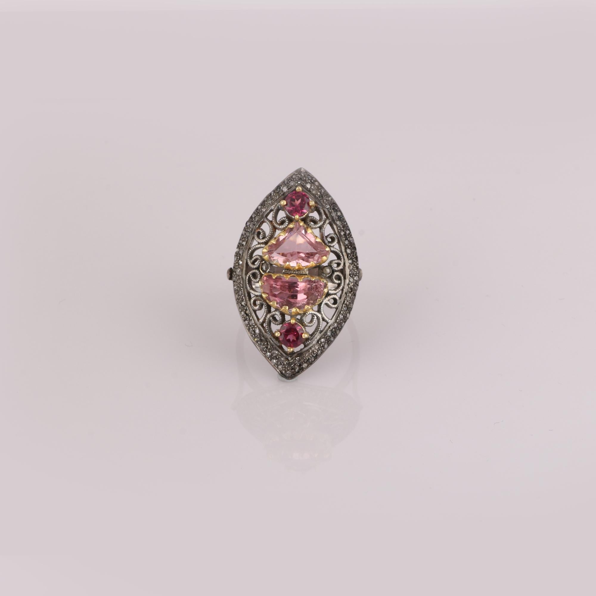 Item details:-

✦ SKU:- ESRG00226

✦ Material :- 925 Sterling Silver
✦ Gemstone Specification:-
✧ Diamond
✧ Rubellite, Rose Quartz

✦ Approx. Diamond Weight : 0.6
✦ Approx. Silver Weight : 6.14
✦ Approx. Gross Weight : 6.88

Ring Size (US): 7

You