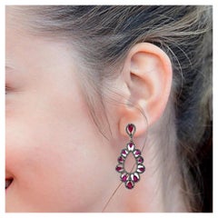 Victorian Style 14k Gold Ruby and Diamond Dangle Earrings, India