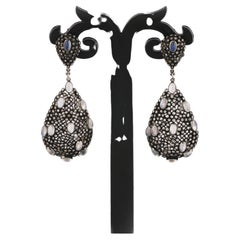 Pendants d'oreilles d'anniversaire de style victorien en argent avec diamants et pierre de lune, 38X26