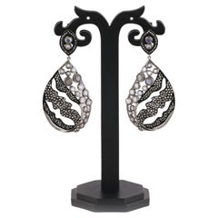 Victorian Style Diamond & Moonstone Silver Anniversary Dangle Earrings