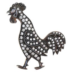 Vintage Victorian Style Diamond Rooster Cock Pendant Pin