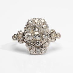 Victorian Style Diamond Shield Ring with Old Mine Diamonds