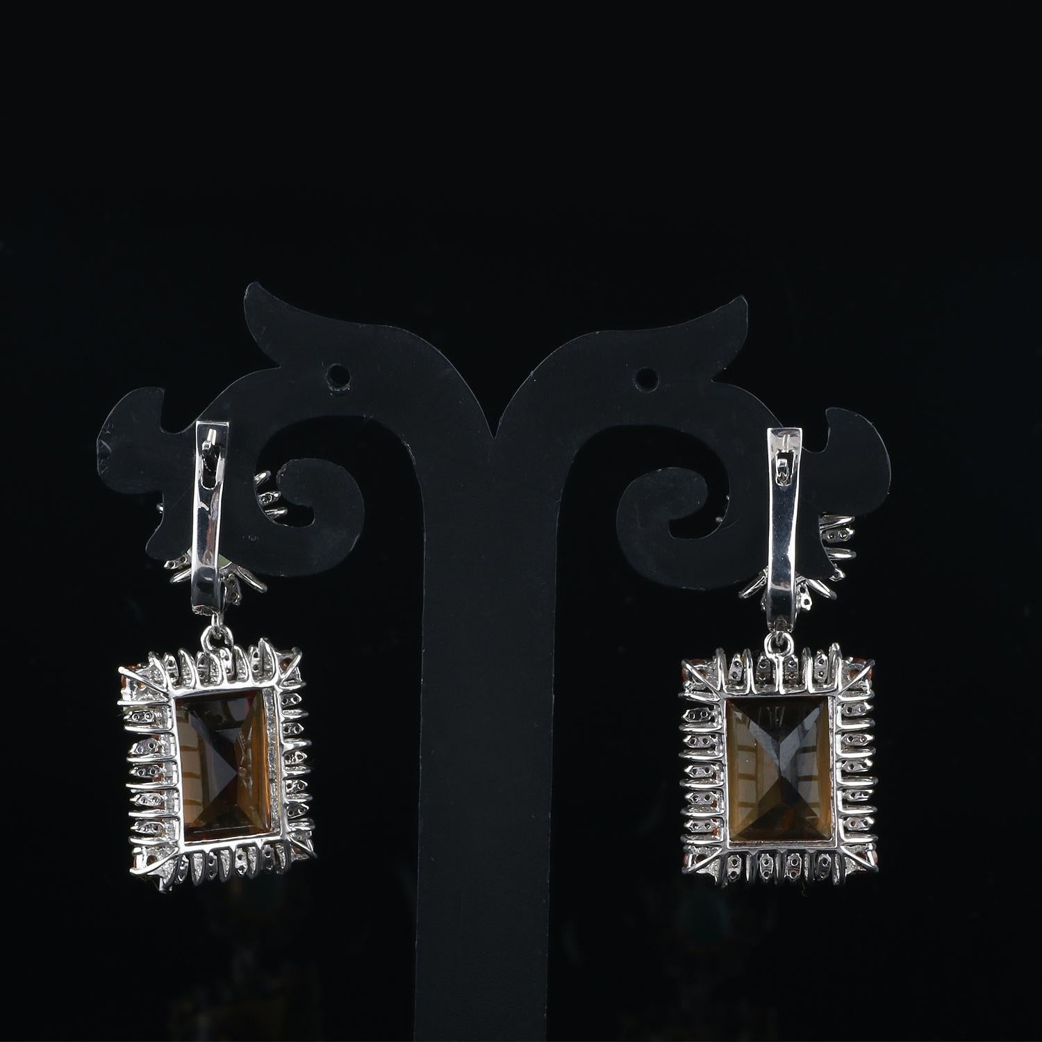Diamant-Silber-Ohrringe im viktorianischen Stil, Opal-Champagnerquarz-Ohrringe (Viktorianisch) im Angebot