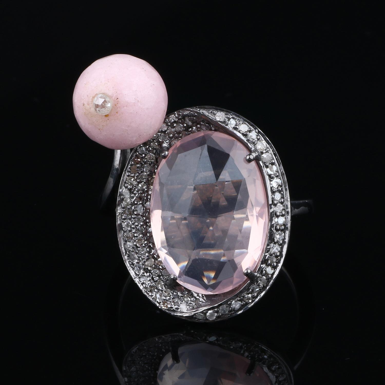 Item details:-

✦ SKU:- ESRG00202

✦ Material :- Silver
✦ Gemstone Specification:-
✧ Diamond
✧ Rose Quartz, Opal

✦ Approx. Diamond Weight : 0.55
✦ Approx. Silver Weight : 5.22
✦ Approx. Gross Weight : 9.15

Ring Size (US): 7

You will Get the same