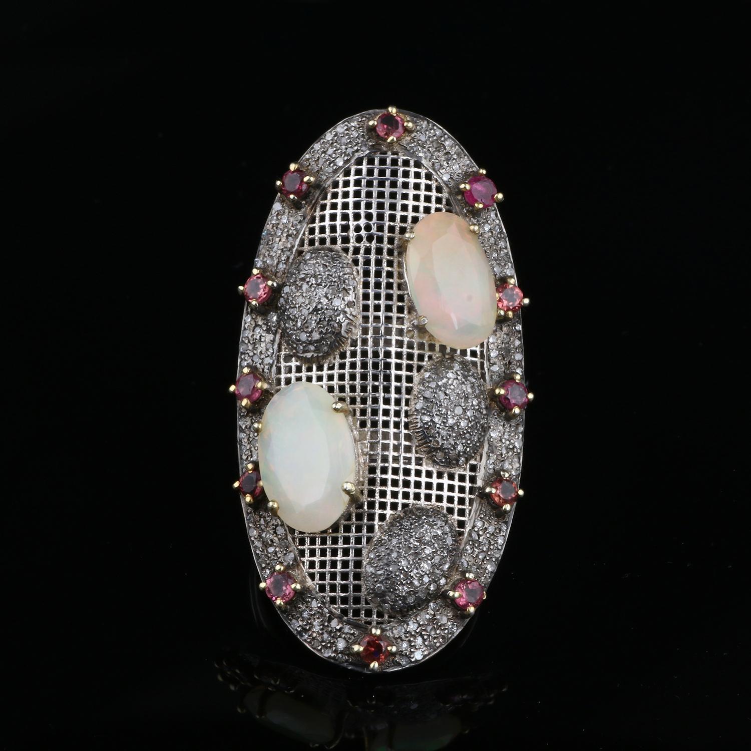 Item details:-

✦ SKU:- ESRG00206

✦ Material :- Silver
✦ Gemstone Specification:-
✧ Diamond
✧ Pink Tourmaline, Ethiopian Opal

✦ Approx. Diamond Weight : 0.95
✦ Approx. Silver Weight : 12.11
✦ Approx. Gross Weight : 13.35

Ring Size (US): 7.5

You