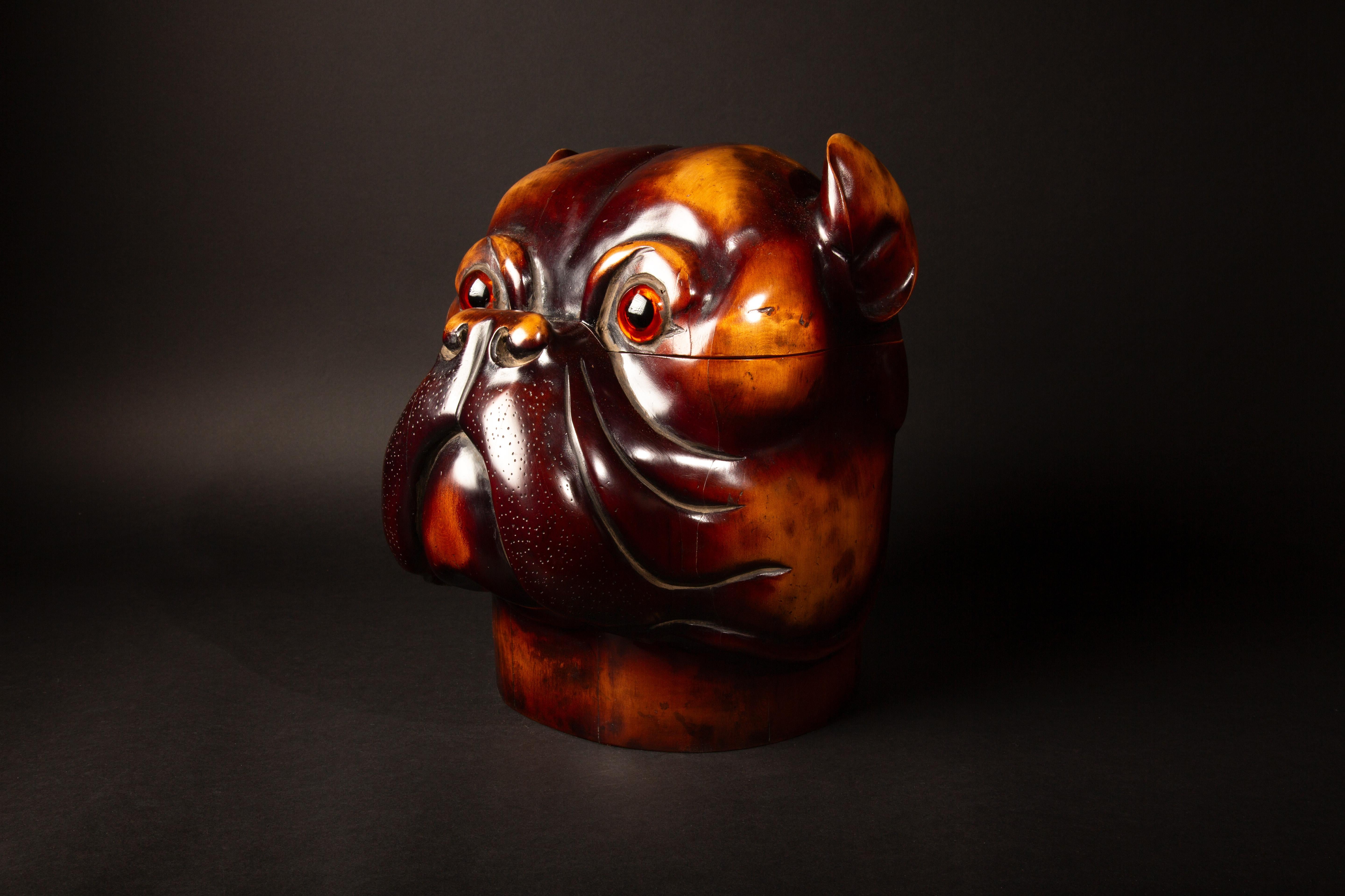 Carved Victorian-Style Dog Head Boxes: Exquisite Craftsmanship and Functional Elegance  For Sale