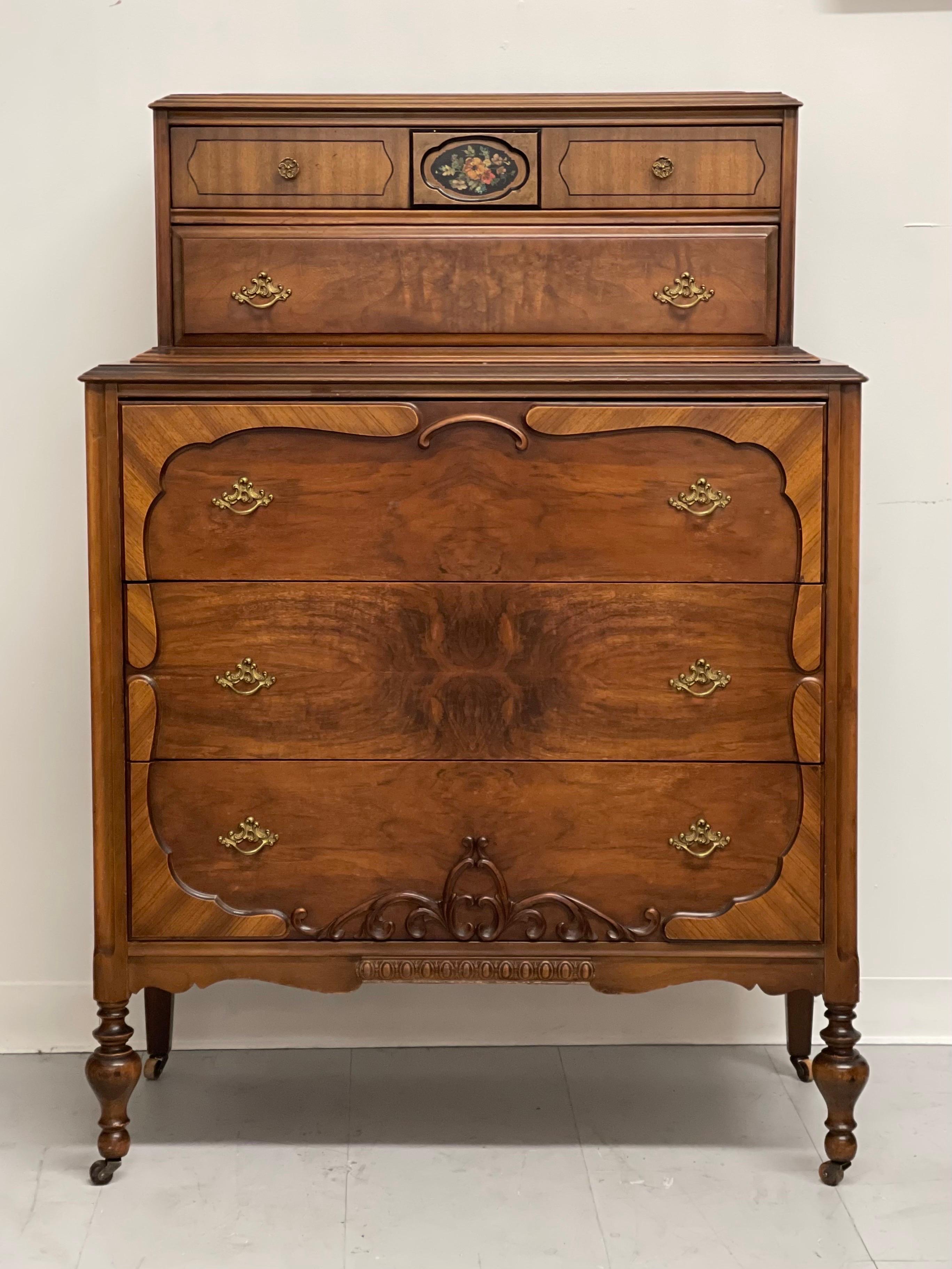 Victorian style dresser with original hardware. Dovetail drawers hand painted motif.

Dimensions. 38 W ; 19 D ; 54 1/2 H.