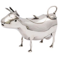 Victorian-Style Dutch Continental Silver '.835' Cow Creamer with Hinged Lid