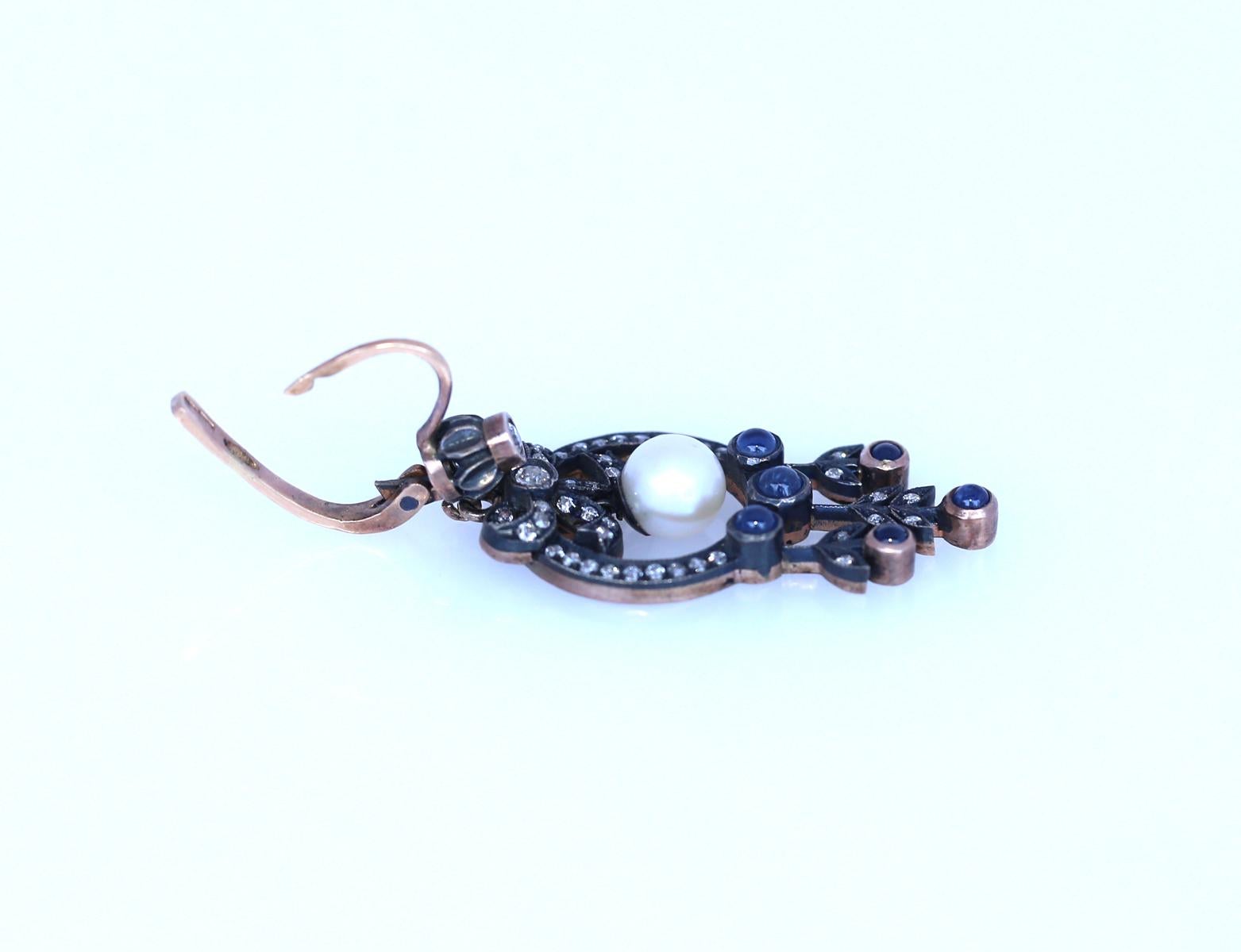 Victorian Style Earrings Pearls Cabochon Sapphires Gold, 1960 6