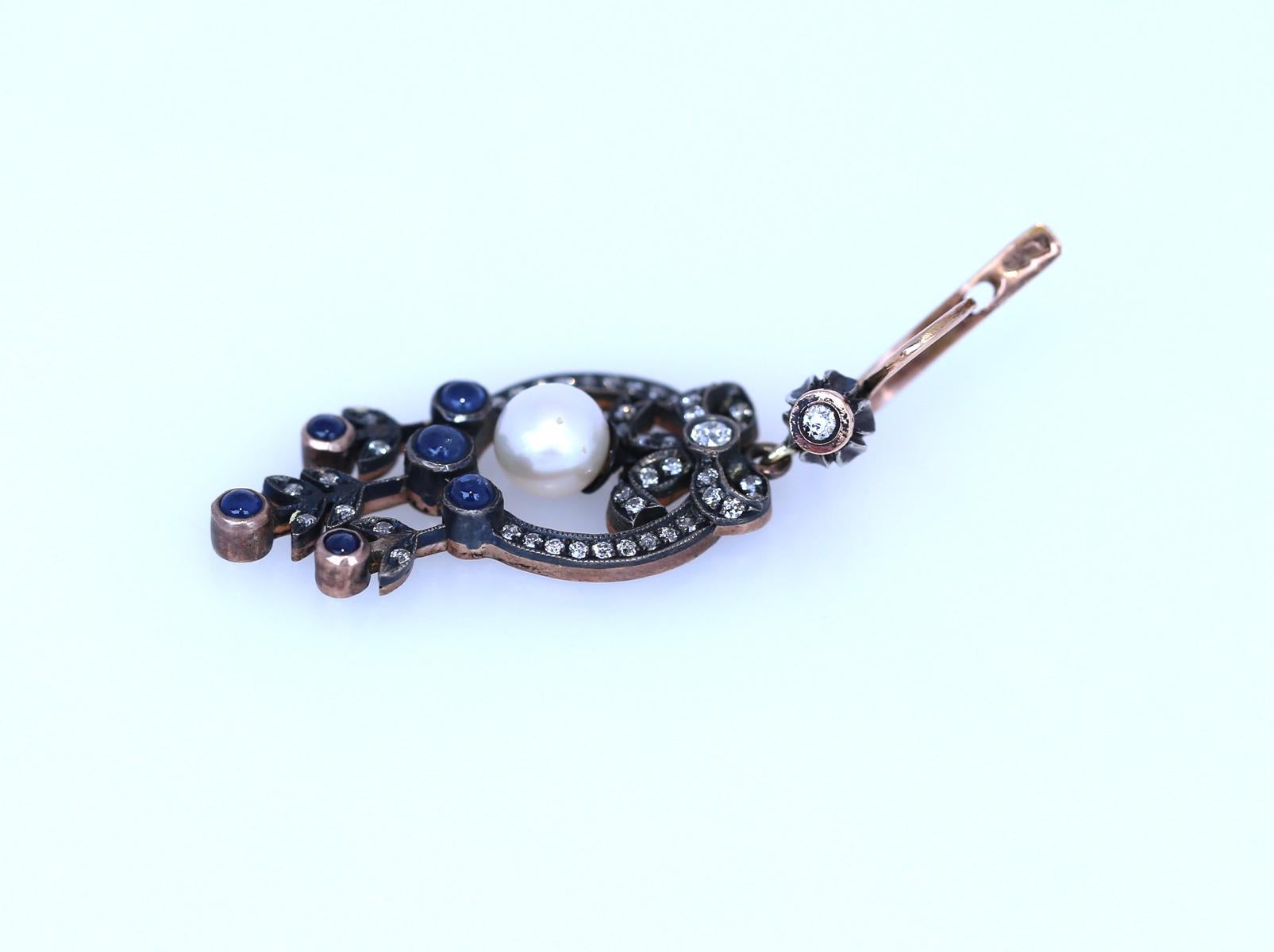 Victorian Style Earrings Pearls Cabochon Sapphires Gold, 1960 2