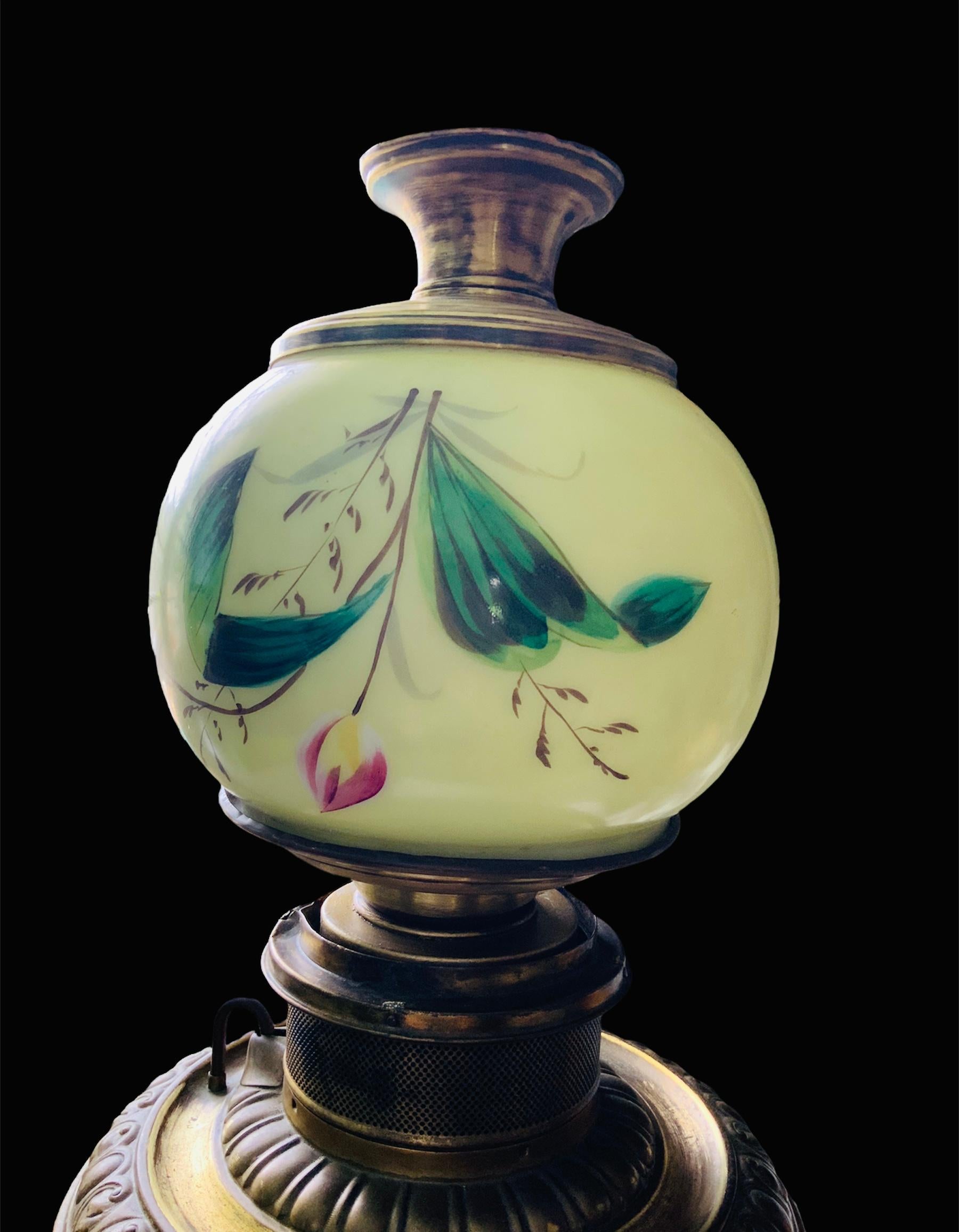Victorian Style Electrified Brass Milk Glass Rochester Hurricane Oil Lamp  2