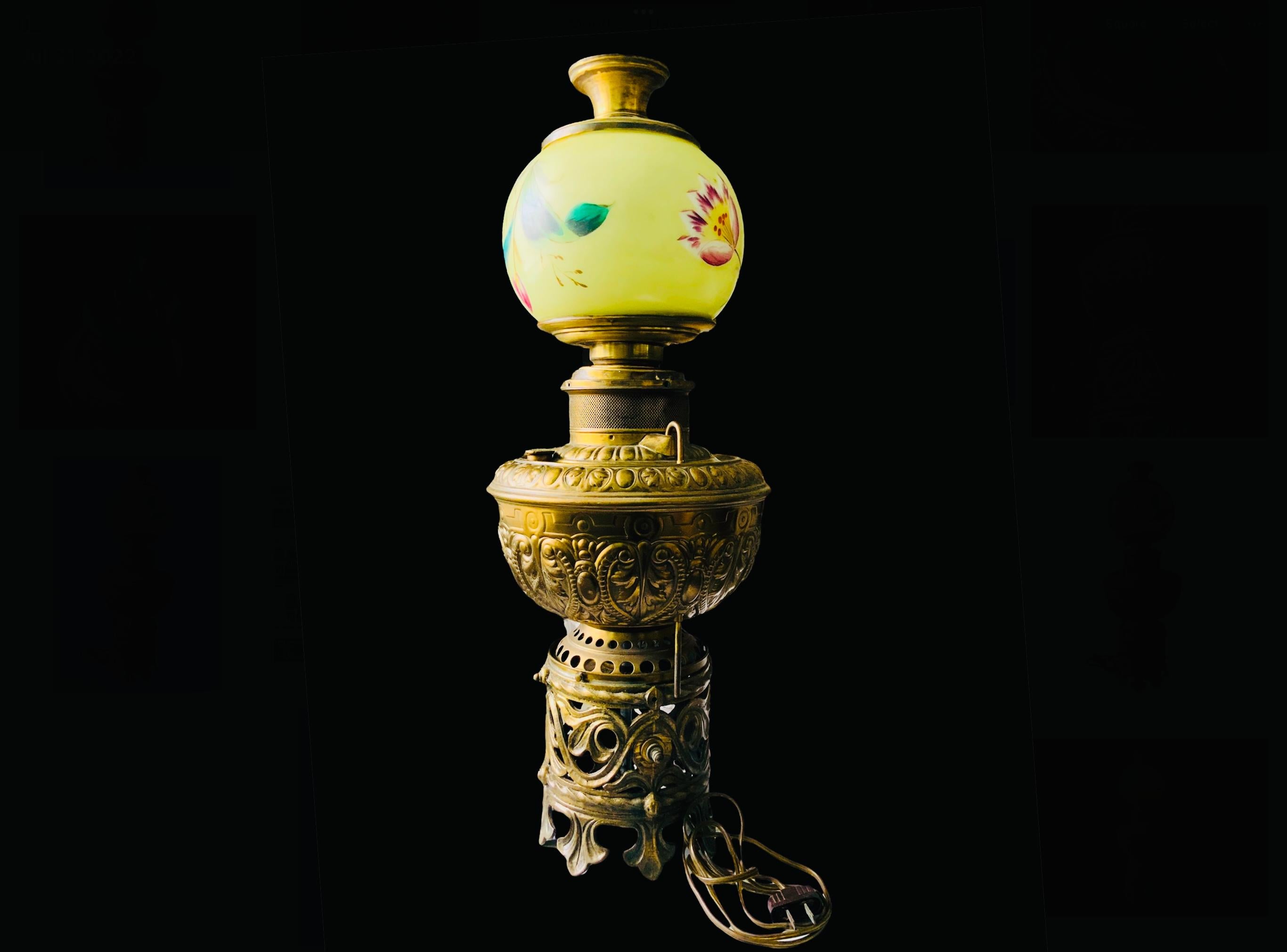 Victorian Style Electrified Brass Milk Glass Rochester Hurricane Oil Lamp  3