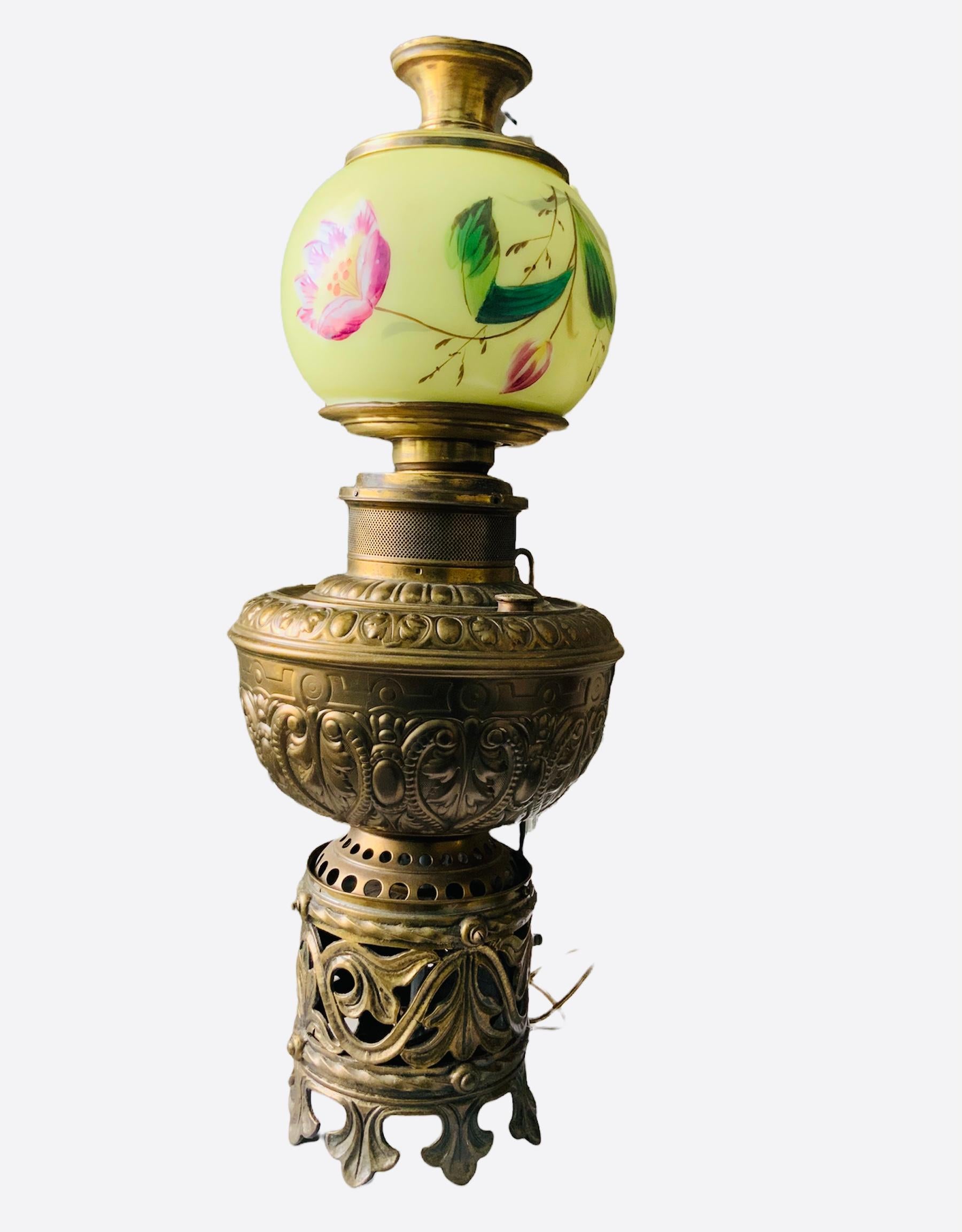 Victorian Style Electrified Brass Milk Glass Rochester Hurricane Oil Lamp  4
