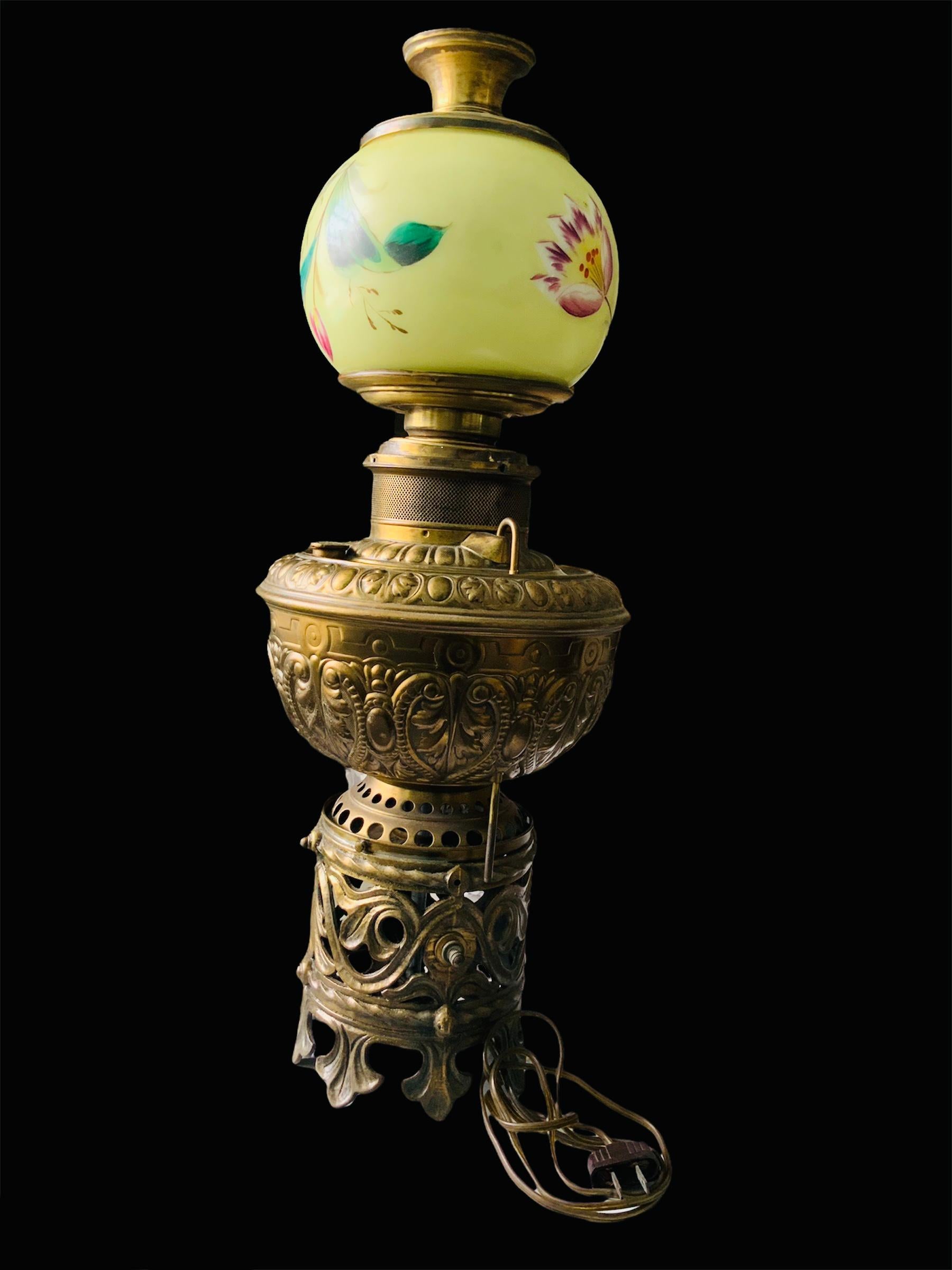 Victorian Style Electrified Brass Milk Glass Rochester Hurricane Oil Lamp  5