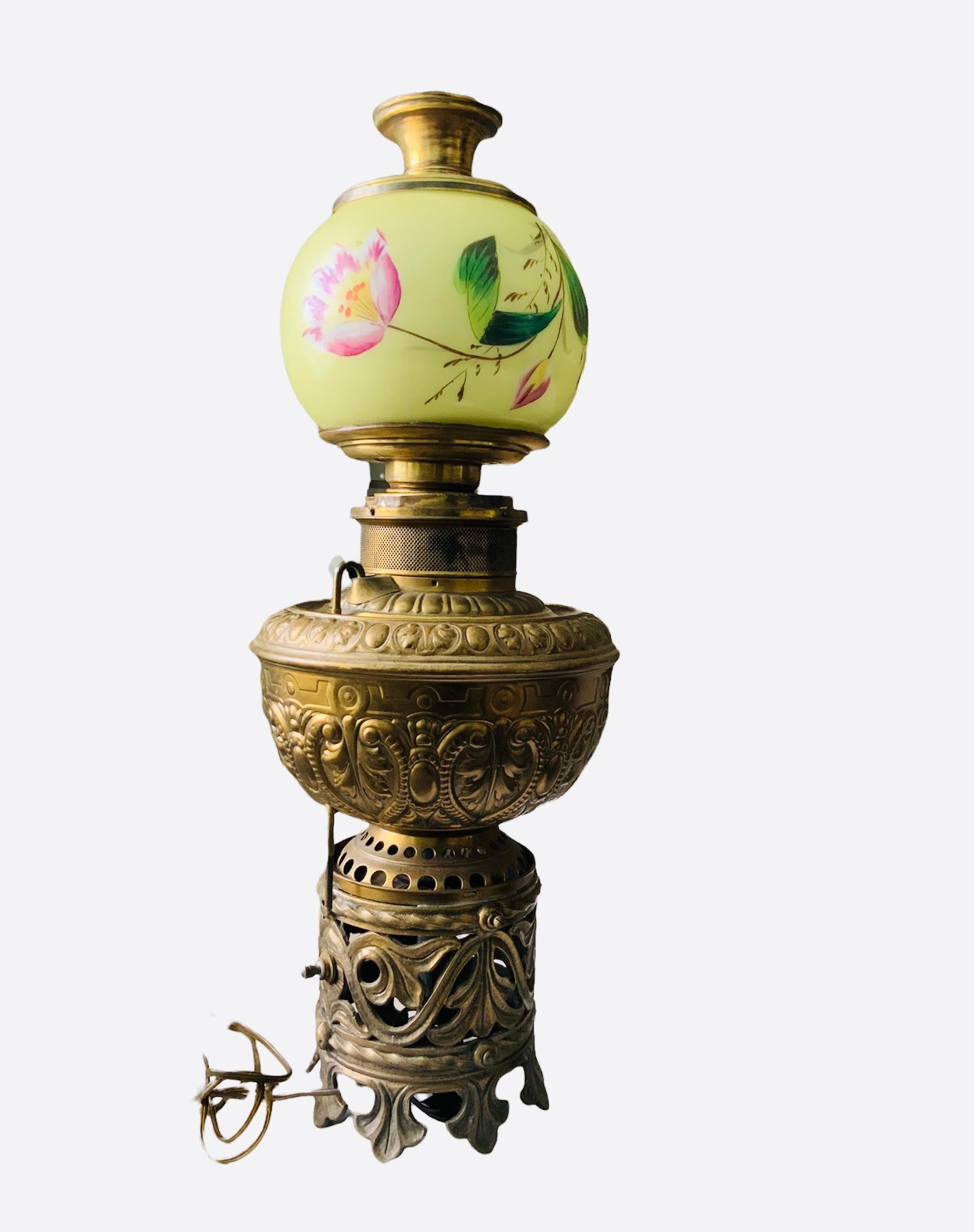 Victorian Style Electrified Brass Milk Glass Rochester Hurricane Oil Lamp  1