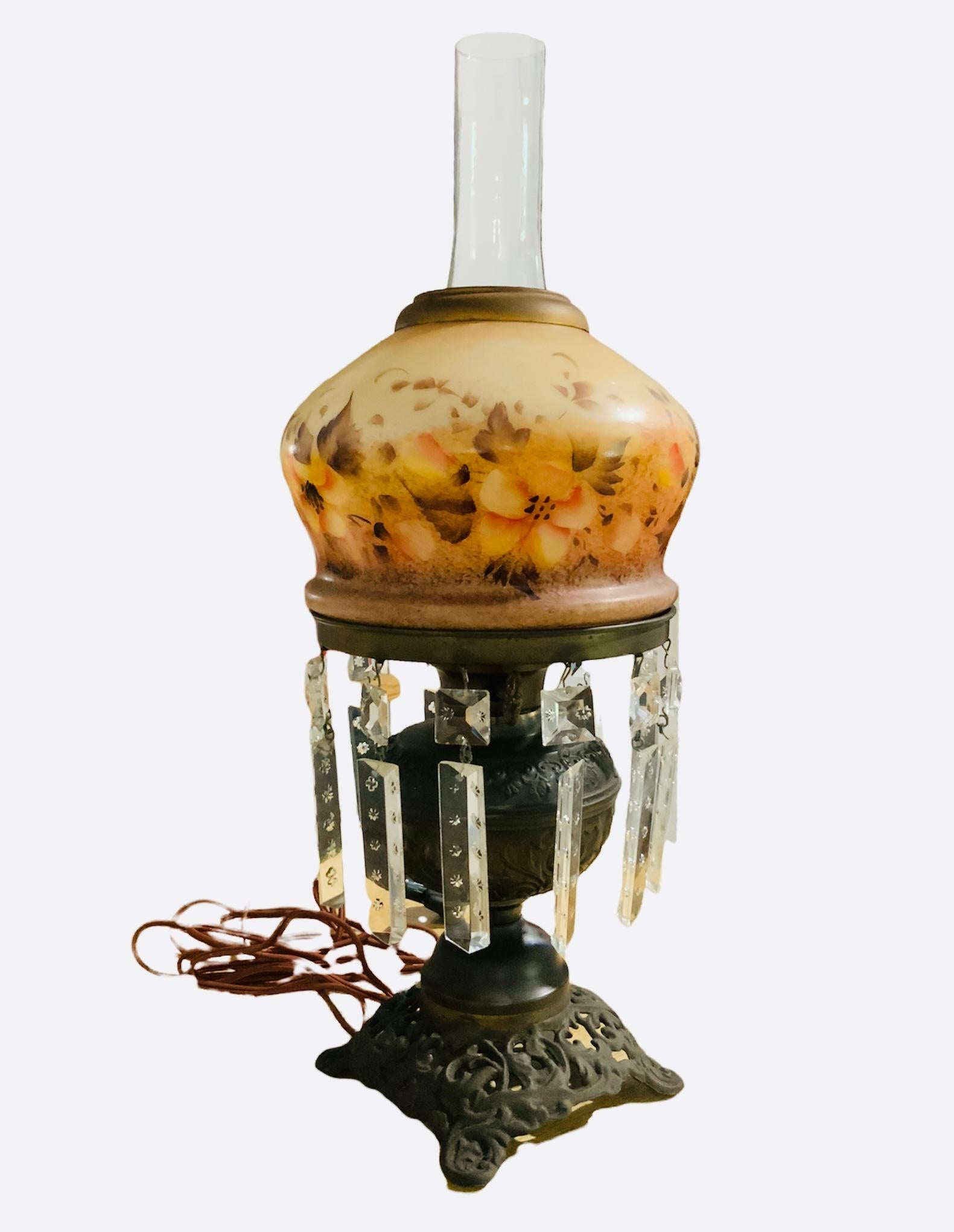 Victorian Style Electrified White Metal Milk Glass Hurricane Oil Lamp 9