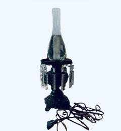 Victorian Style Electrified White Metal Milk Glass Hurricane Oil Lamp