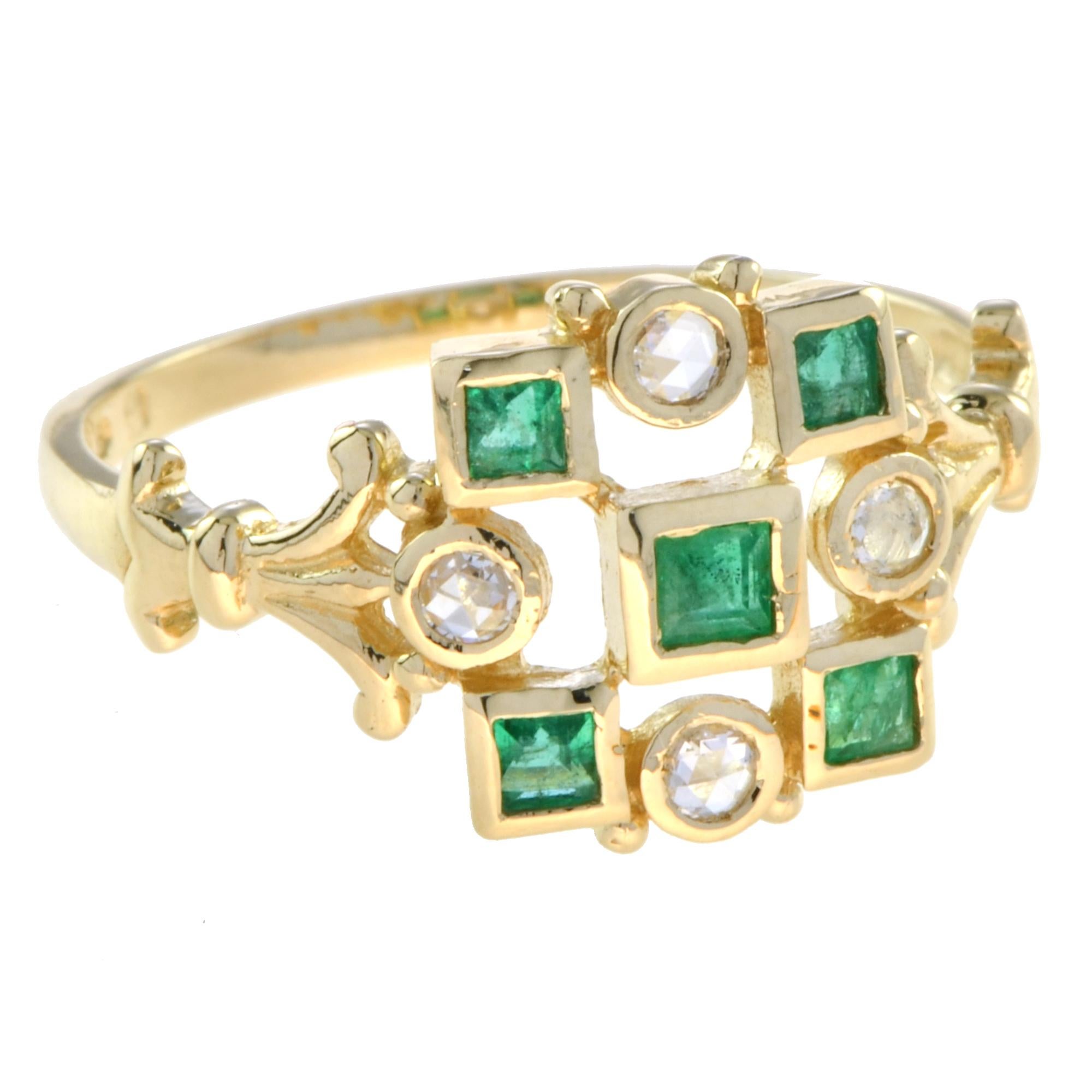 For Sale:  Victorian Style Emerald and Diamond Cluster Ring in 14K Yellow Gold 3