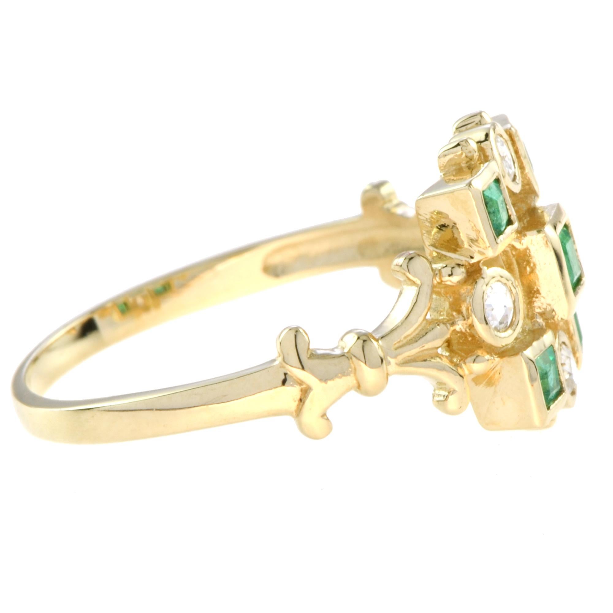 For Sale:  Victorian Style Emerald and Diamond Cluster Ring in 14K Yellow Gold 4