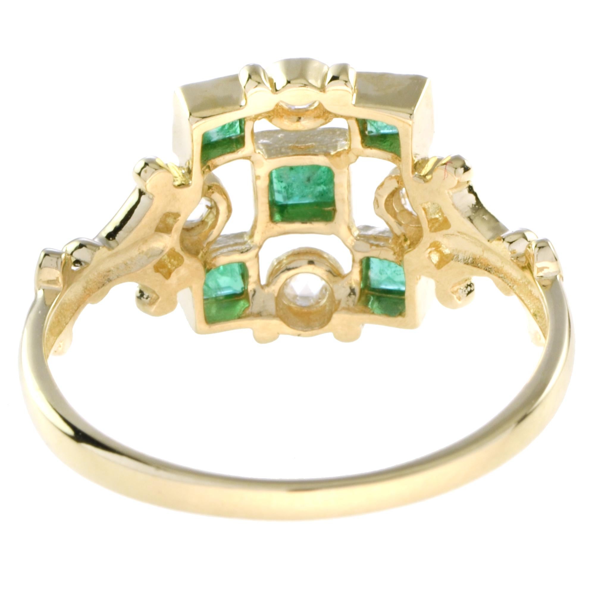 For Sale:  Victorian Style Emerald and Diamond Cluster Ring in 14K Yellow Gold 5