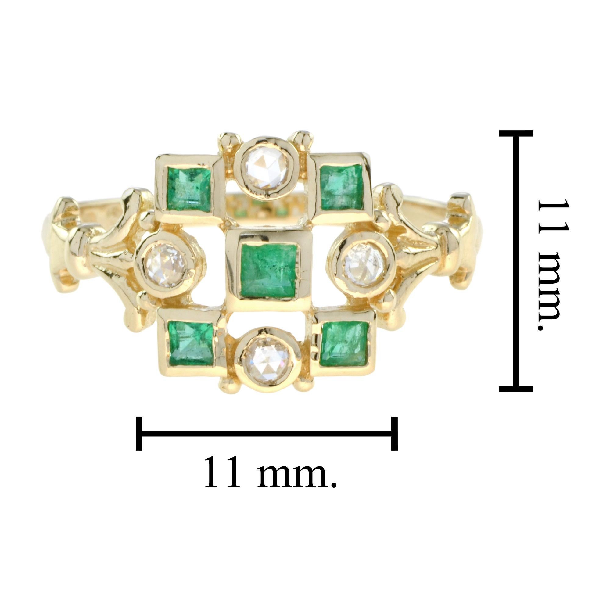 For Sale:  Victorian Style Emerald and Diamond Cluster Ring in 14K Yellow Gold 8