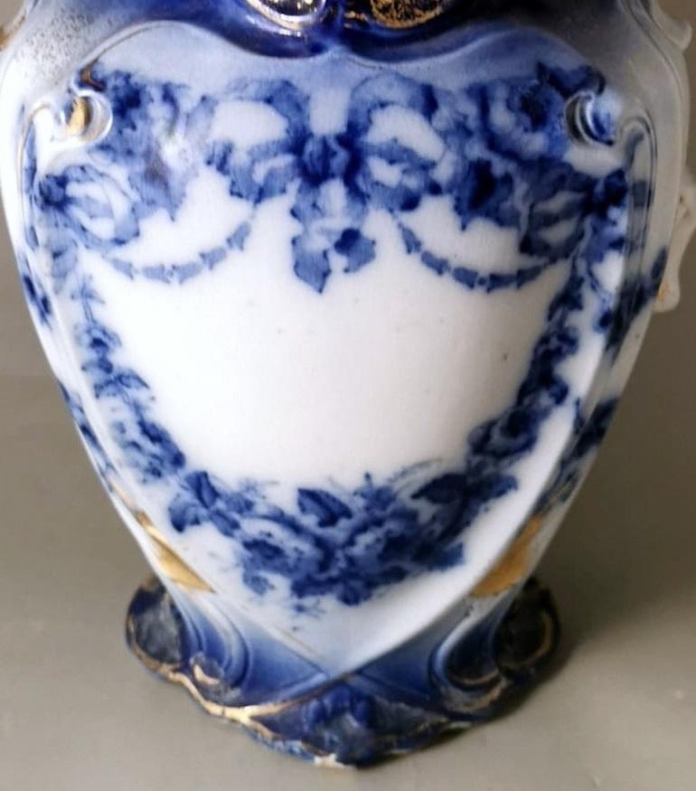 Victorian Style English White, Blue And Gold Porcelain Pitcher For Sale 2