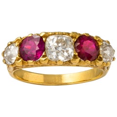 Victorian Style Five-Stone Ruby and Diamond Ring
