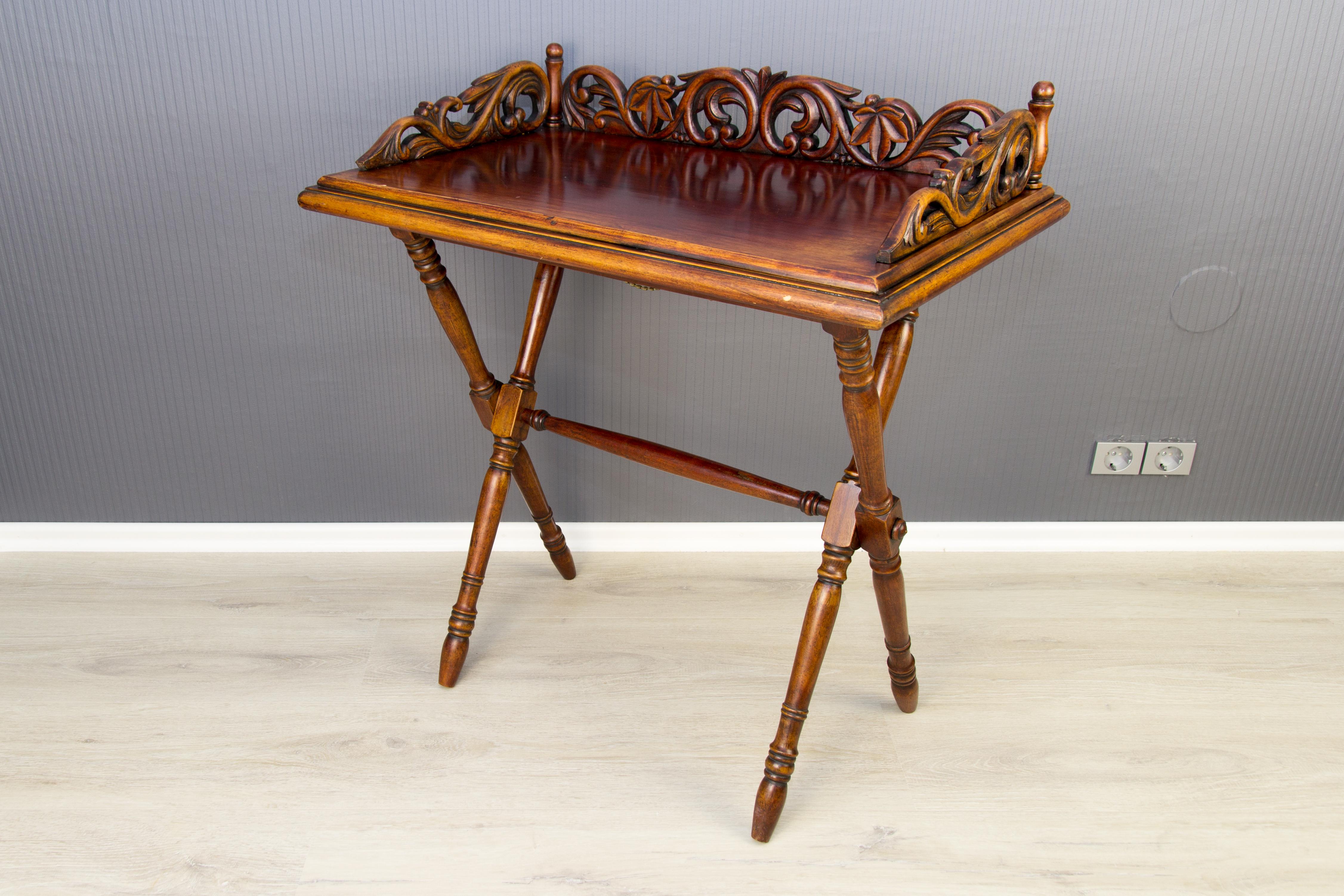 Victorian Style Ornate Carved Walnut Folding Table, circa 1920 For Sale 4